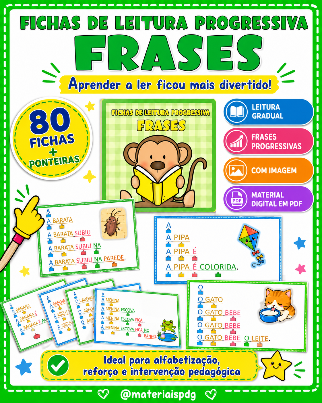 📚 Fichas de Leitura Progressiva de Frases – 80 fichas + ponteiras
