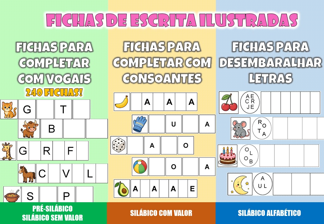 FICHAS DE ESCRITA ILUSTRADAS – 240 FICHAS PARA ALFABETIZAÇÃO