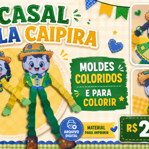 🏆🌽 CASAL BOLA CAIPIRA – MOLDES COLORIDOS E PARA COLORIR! 🌽🏆