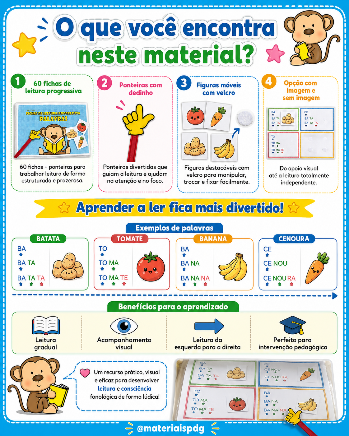📚 Fichas de Leitura Progressiva de Palavras - 60 fichas + ponteiras - Imagem 2