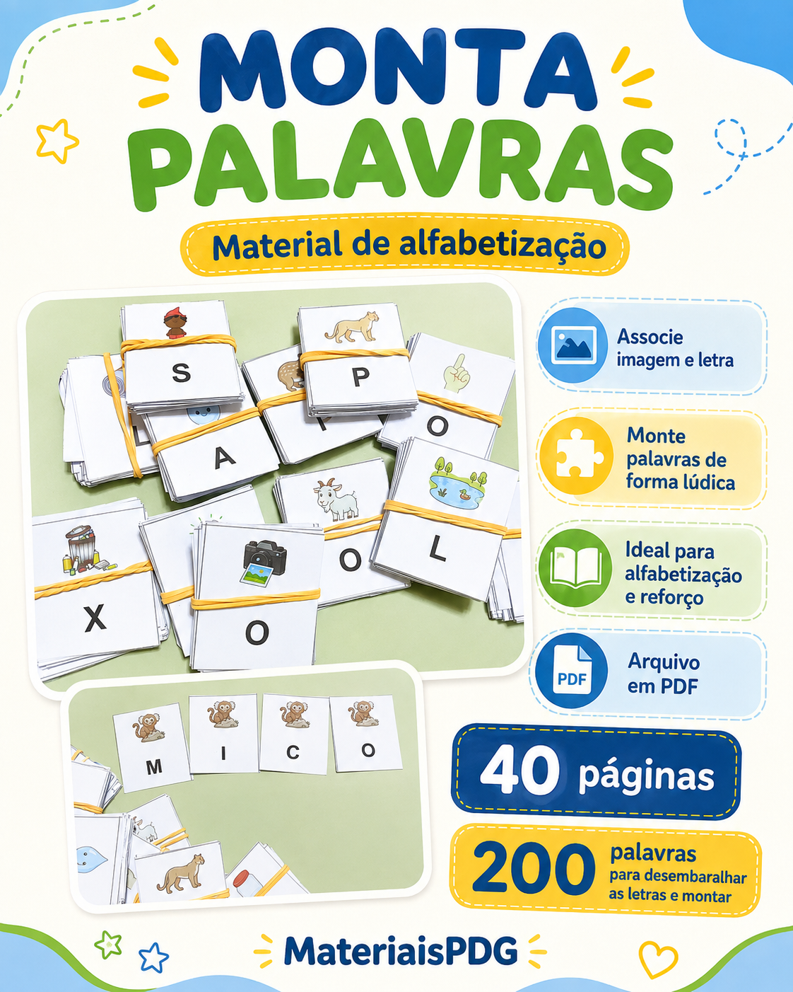 JOGO MONTA-PALAVRAS – FICHAS ILUSTRADAS ALFABETIZAÇÃO