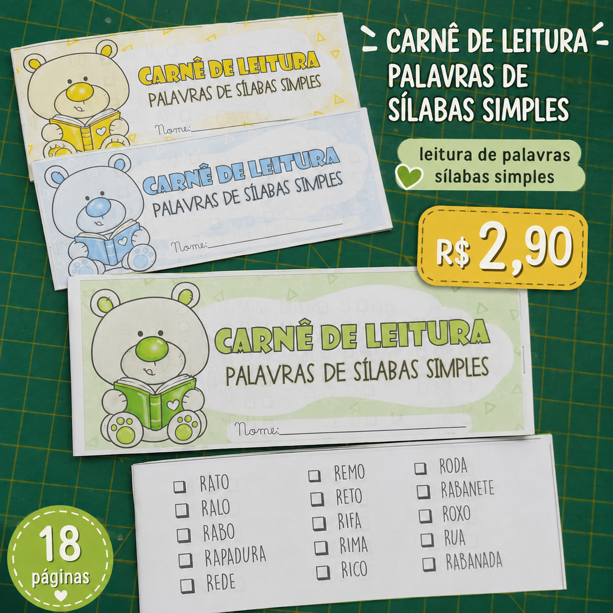 CARNÊ DE LEITURA - PALAVRAS DE SÍLABAS SIMPLES