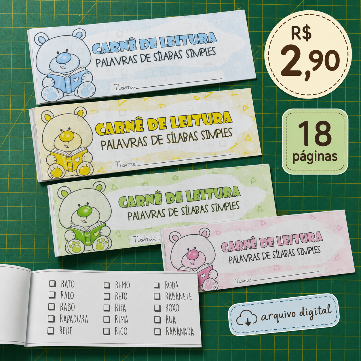 CARNÊ DE LEITURA - PALAVRAS DE SÍLABAS SIMPLES - Imagem 2