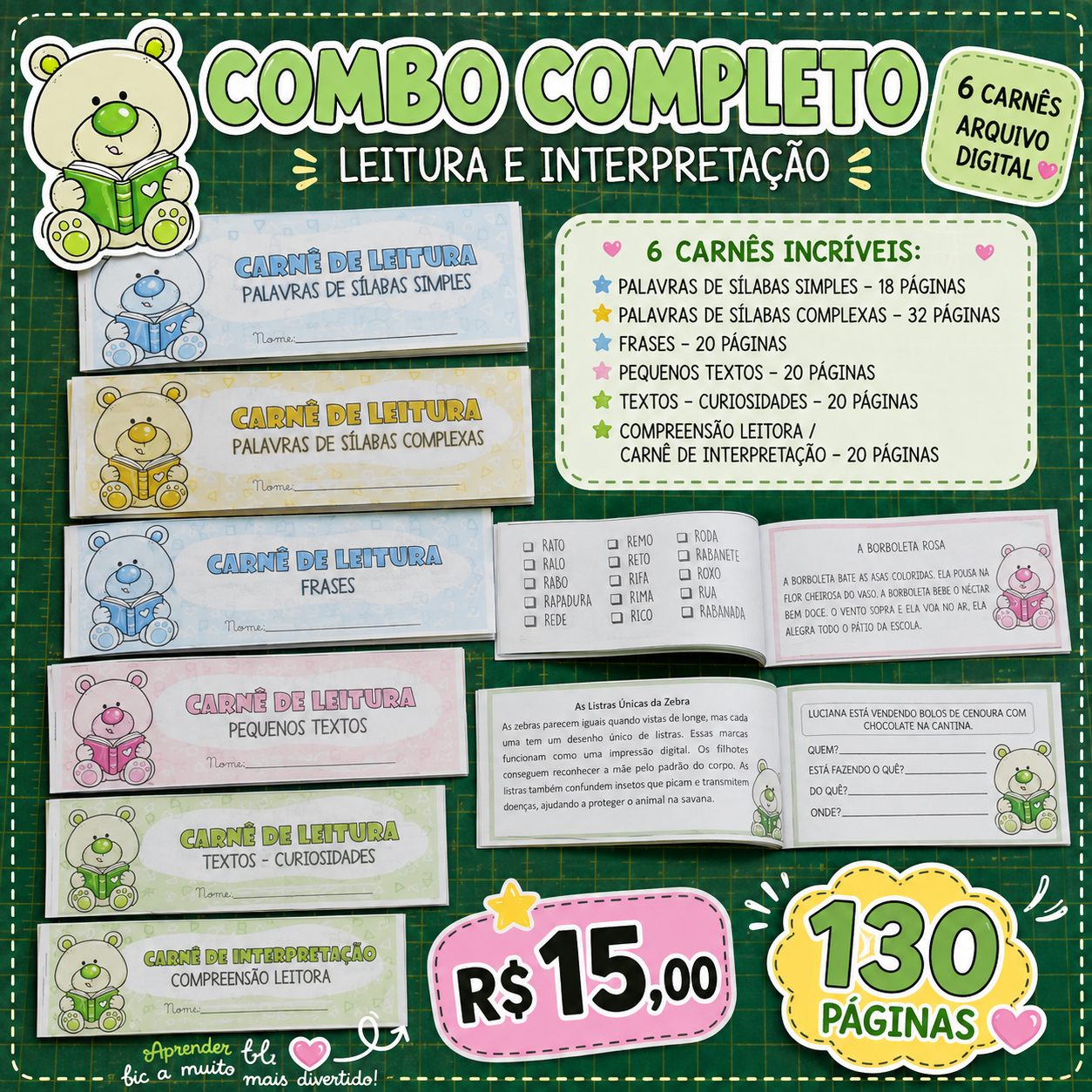 COMBO COMPLETO — 6 CARNÊS DE LEITURA