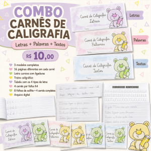 COMBO CARNÊS DE CALIGRAFIA - LETRAS, PALAVRAS E TEXTOS