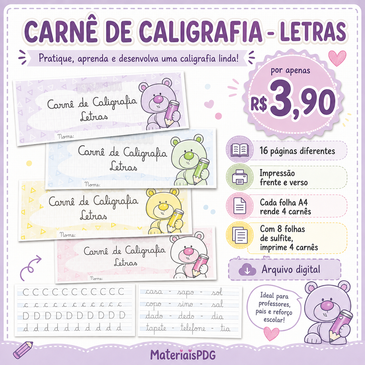CARNÊ DE CALIGRAFIA - LETRAS, PALAVRAS E TEXTO - Imagem 2