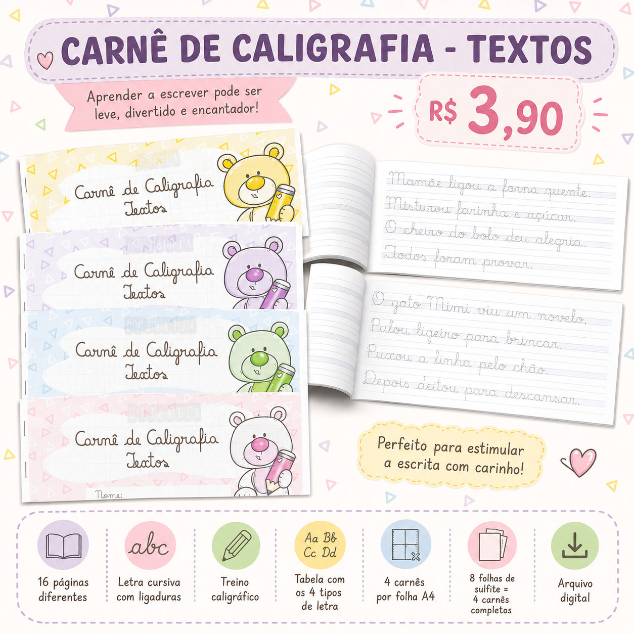 CARNÊ DE CALIGRAFIA - TEXTOS