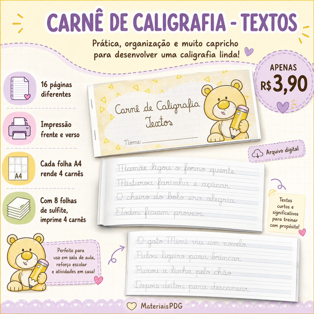 CARNÊ DE CALIGRAFIA - LETRAS, PALAVRAS E TEXTO - Imagem 4